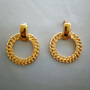 MONET Goldtone Door Knocker Hoop Post Earrings